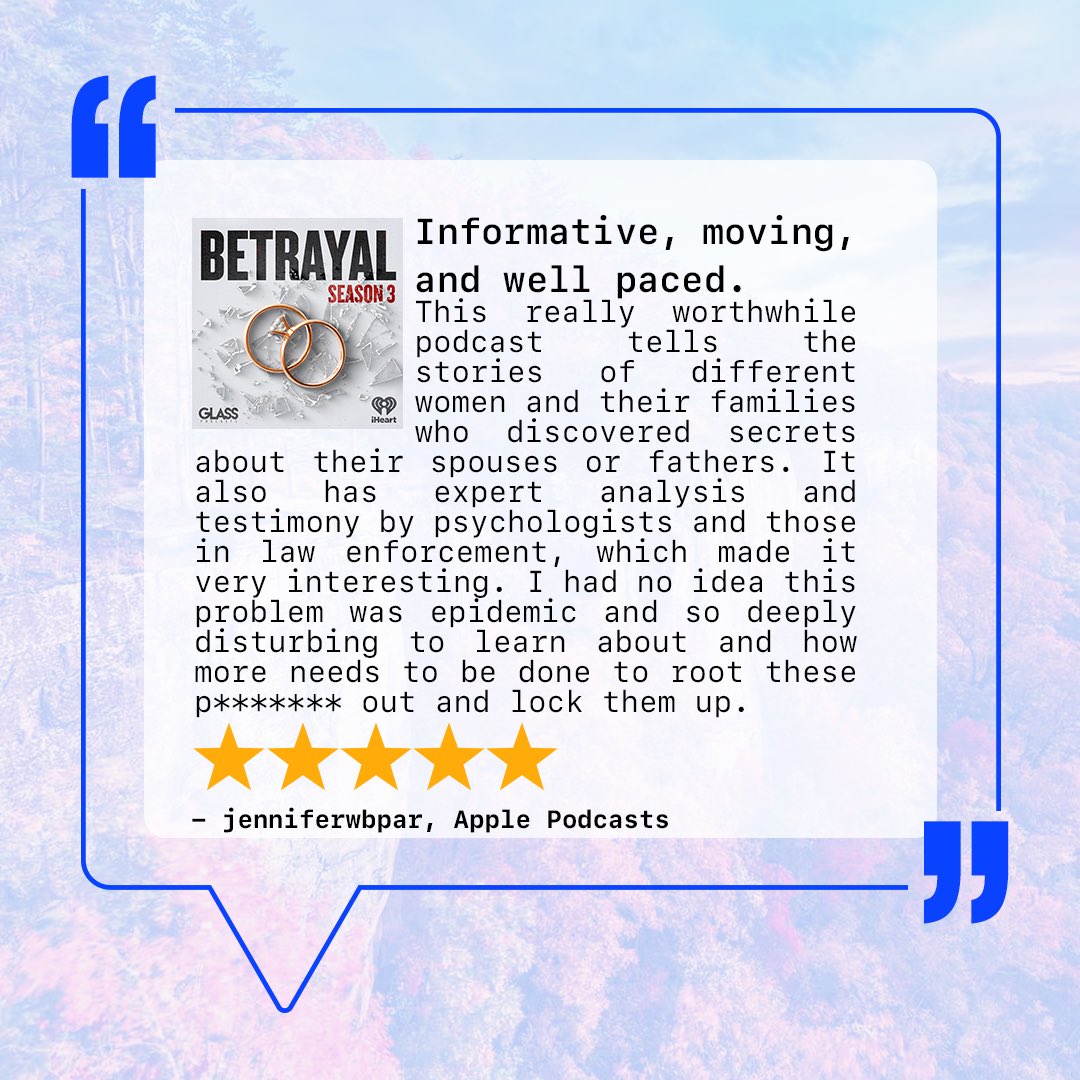 So thankful to all of our Betrayal listeners! We love making podcasts for y'all. 🤍 🤍 🤍