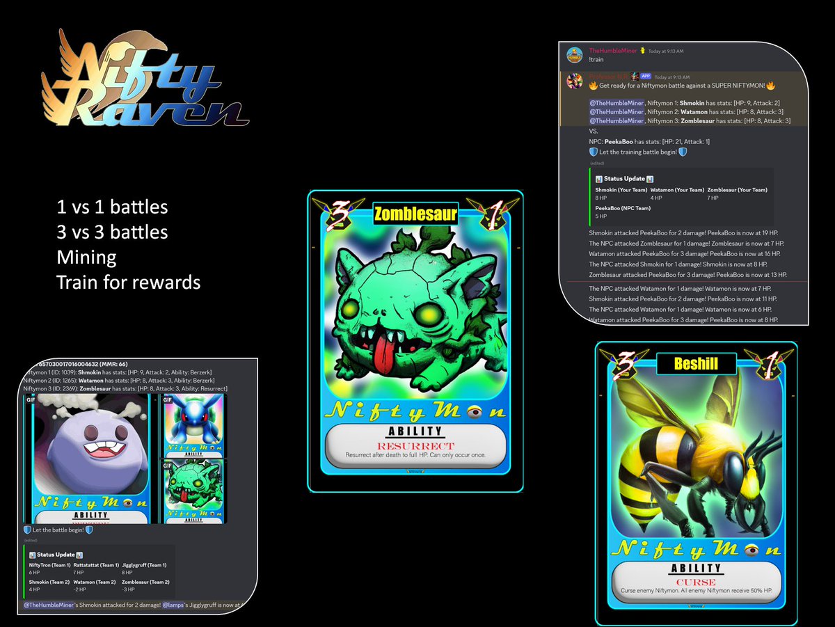 Started my day with some Niftymon games at <a href="/NFTRVN/">Nifty Raven</a>.  discord.gg/PhFwycQqmn

Built on @ravencoin #RVN
Earn $RVN with your Niftymon. 

Drop in the discord today to get some free cards to get started. Hurry before Season 2 starts!

#nftgame #cryptogame #ETH #SOL