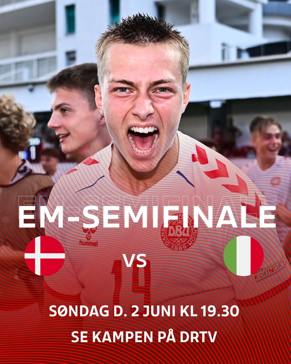 🇩🇰 EM-SEMIFINALE FOR U17-DRENGENE 🇩🇰 Modstander og tidspunkt er endelig fastlagt for U17-drengenes EM-semifinale 👏 EM-semifinalen bliver spillet på søndag klokken 19.30 dansk tid, og du kan se kampen live på DRTV 📺🕢 De danske drenge skal spille mod de azurblå fra Italien om