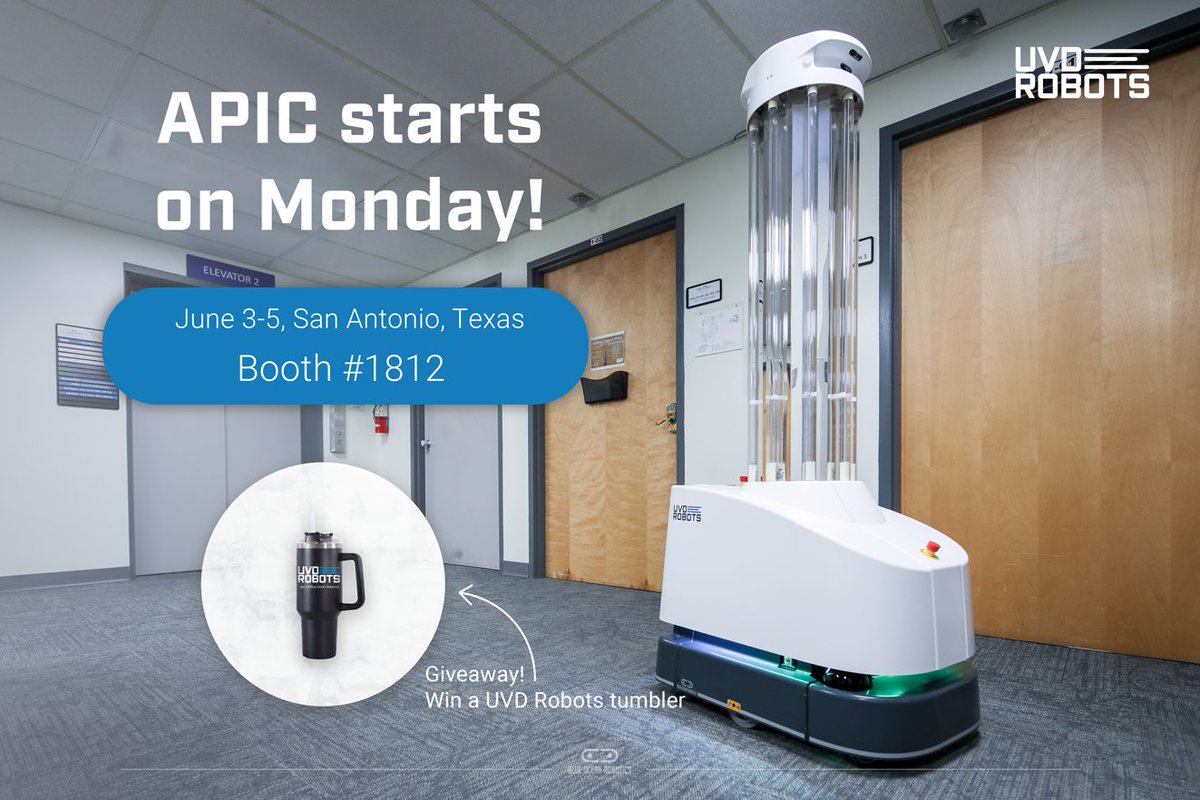 We just can’t wait to see you at APIC in San Antonio, Texas from June 3-5 at Booth #1812. 

Our dedicated team is more than ready to show off our 100% self-driving UV-C light disinfection robot – UVD Robots! 

Sign up for our giveaway here 👉🏼  hubs.ly/Q02y57ZF0