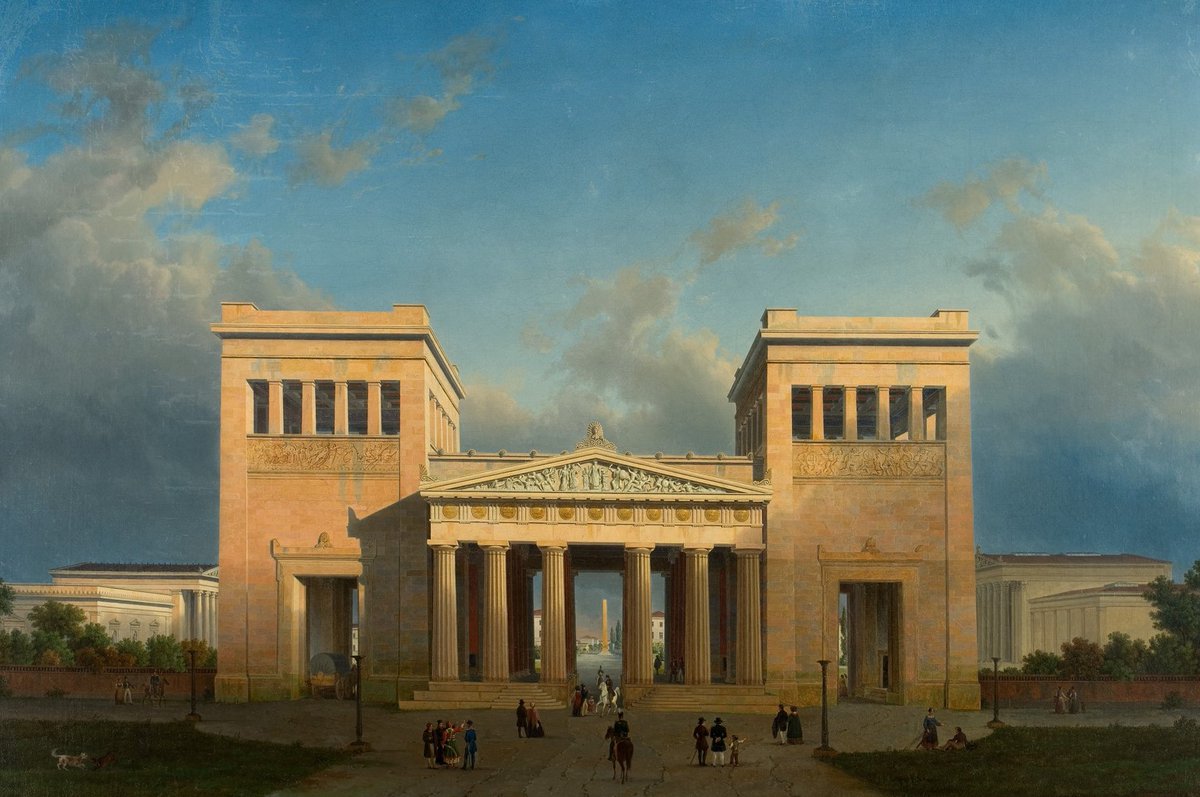 Wie mit Hilfe eines Renderings warb Leo von Klenze mit diesem Gemälde 1848 für sein Projekt: Die Propyläen am Königsplatz. Zur Entstehungszeit des Bildes waren nicht einmal die Fundamente gelegt.
Mehr dazu in unserer Sammlung Online: t1p.de/875tt &amp; dem Audiobeitrag.