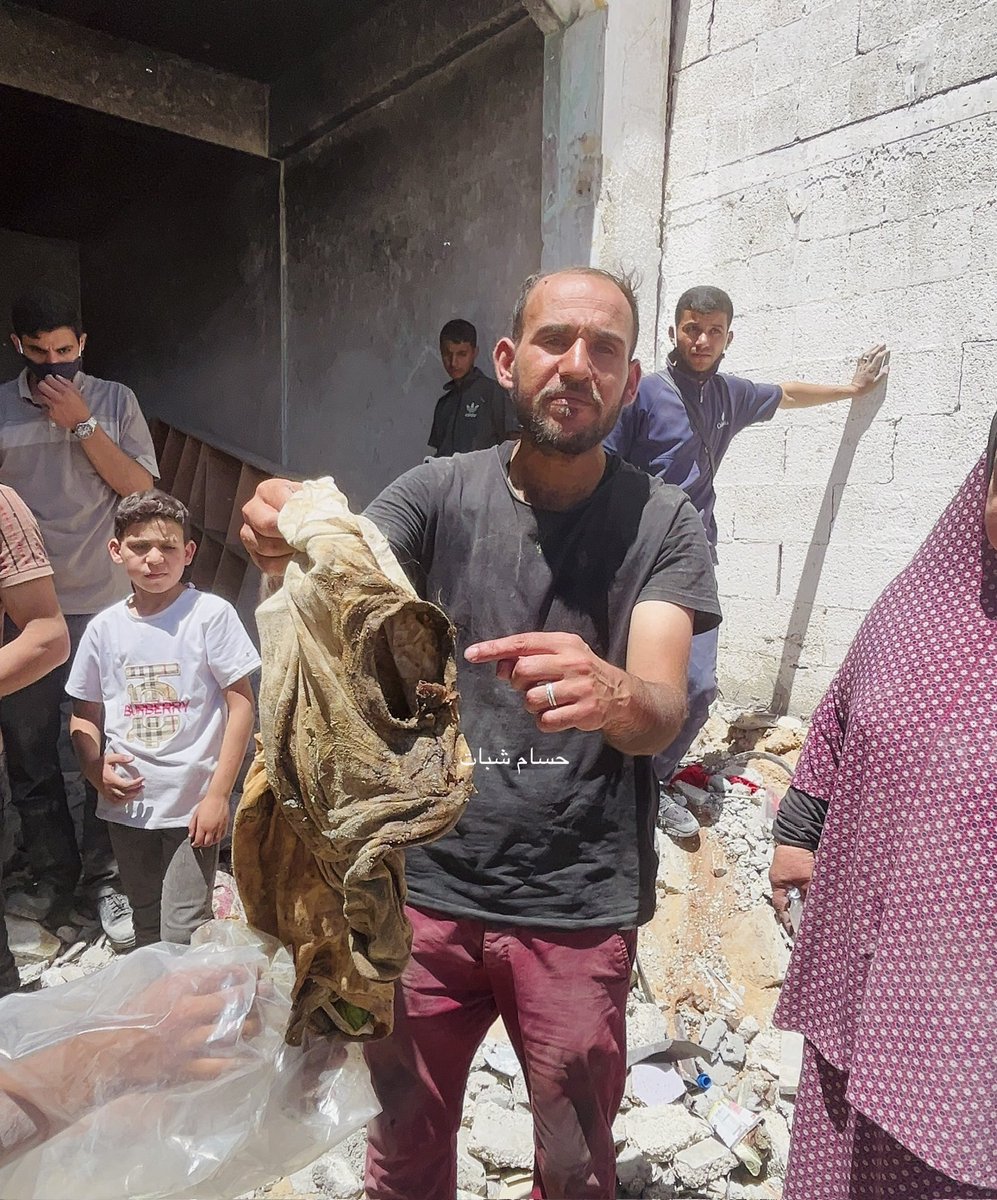 Disturbing | The skeletal remains of a Palestinian woman and her children were found following the withdrawal of Israeli occupation forces from the Jabalia refugee camp, northern Gaza Strip.