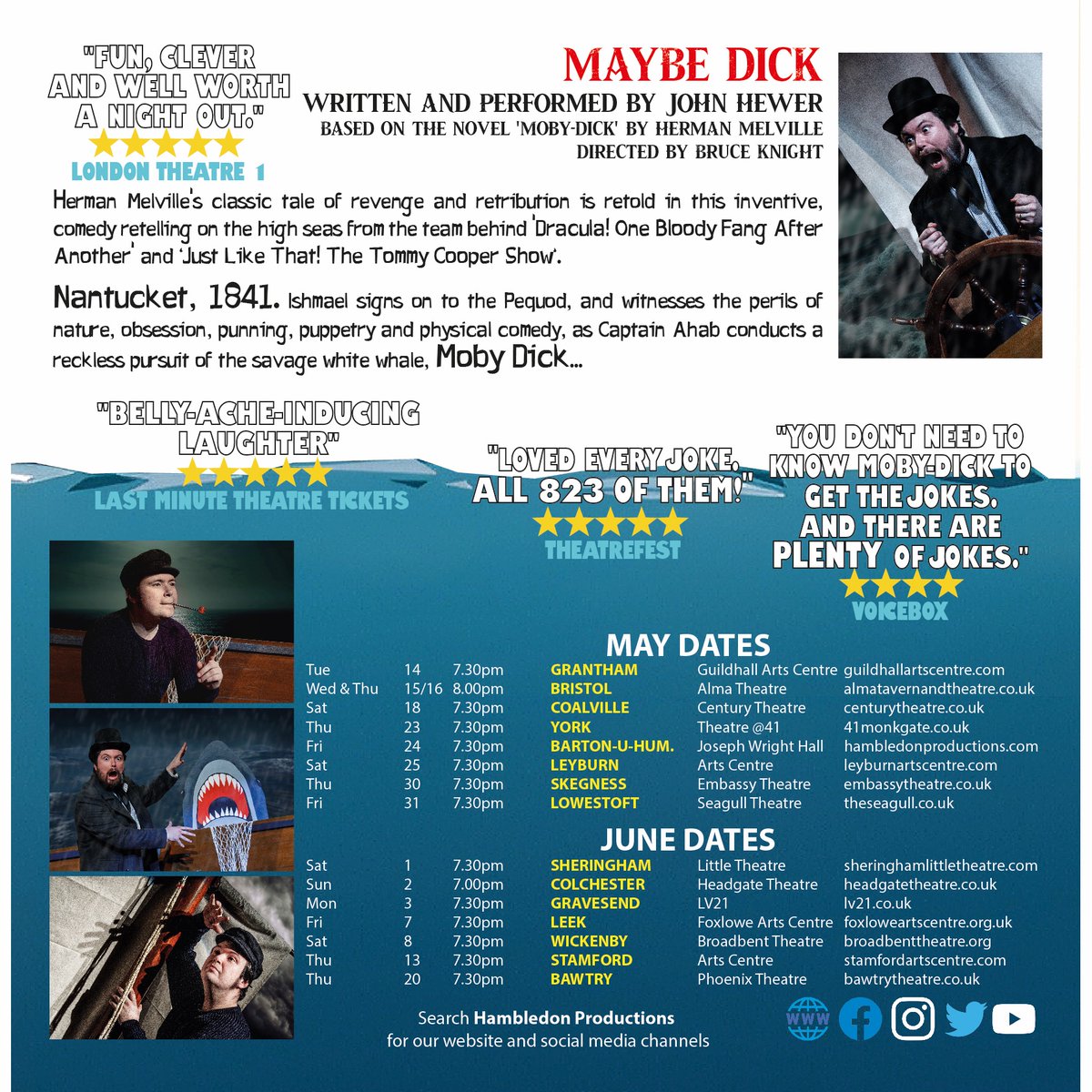 Hambledon Productions (@hambledonprods) on Twitter photo FINAL DATES 👇👇
#MaybeDick docks at <a href="/SeagullTheatre/">The Seagull Theatre</a> (tonight), <a href="/SheringhamLT/">Sheringham Little Theatre</a> (tomorrow), <a href="/HeadgateTheatre/">The Headgate Theatre</a> (Sun) and <a href="/LightVessel21/">LV21</a> (Mon).
Grab your tickets: hambledonproductions.com/maybedick FINAL DATES 👇👇
#MaybeDick docks at <a href="/SeagullTheatre/">The Seagull Theatre</a> (tonight), <a href="/SheringhamLT/">Sheringham Little Theatre</a> (tomorrow), <a href="/HeadgateTheatre/">The Headgate Theatre</a> (Sun) and <a href="/LightVessel21/">LV21</a> (Mon).
Grab your tickets: hambledonproductions.com/maybedick