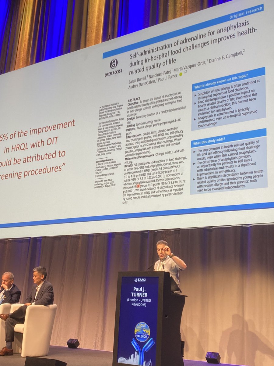 ausimmdoc's tweet photo. Important to think about how to reduce anxiety and increase confidence in people with food allergy: food challenges alone and epipen self administration increase HRQoL! Paul Turner. #EAACI2024 @EAACI_HQ https://t.co/4YpeVA2rO9