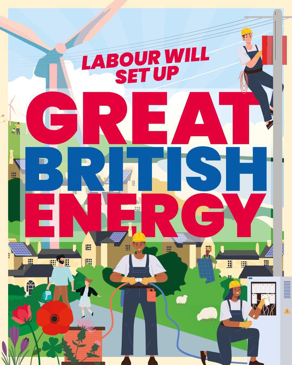 Clean power by 2030, energy security and lower bills. 

That’s what Great British Energy will deliver. 

That’s what Guildford residents want:
- 58% of Guildford residents think climate change is a high priority @ZeroGuildford
- everyone wants lower bills 

#VoteLabour