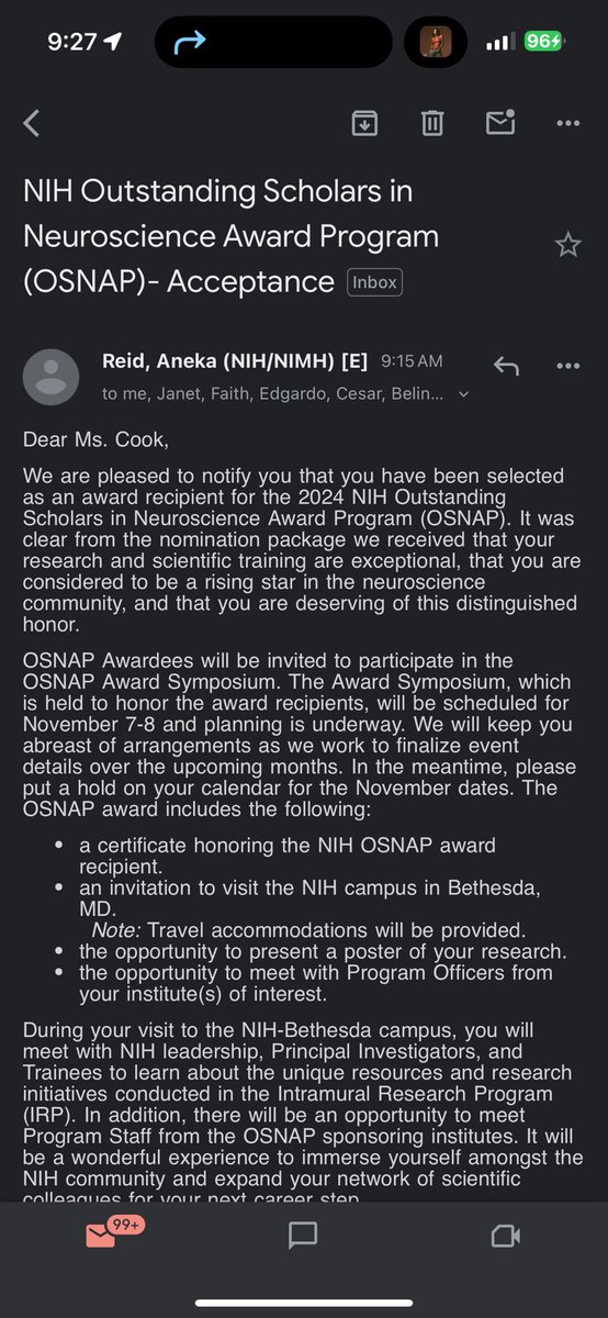 🎉I’ve been selected for the <a href="/NIH/">NIH</a> 2024 Outstanding Scholars in Neuroscience Award Program #OSNAP 🎉