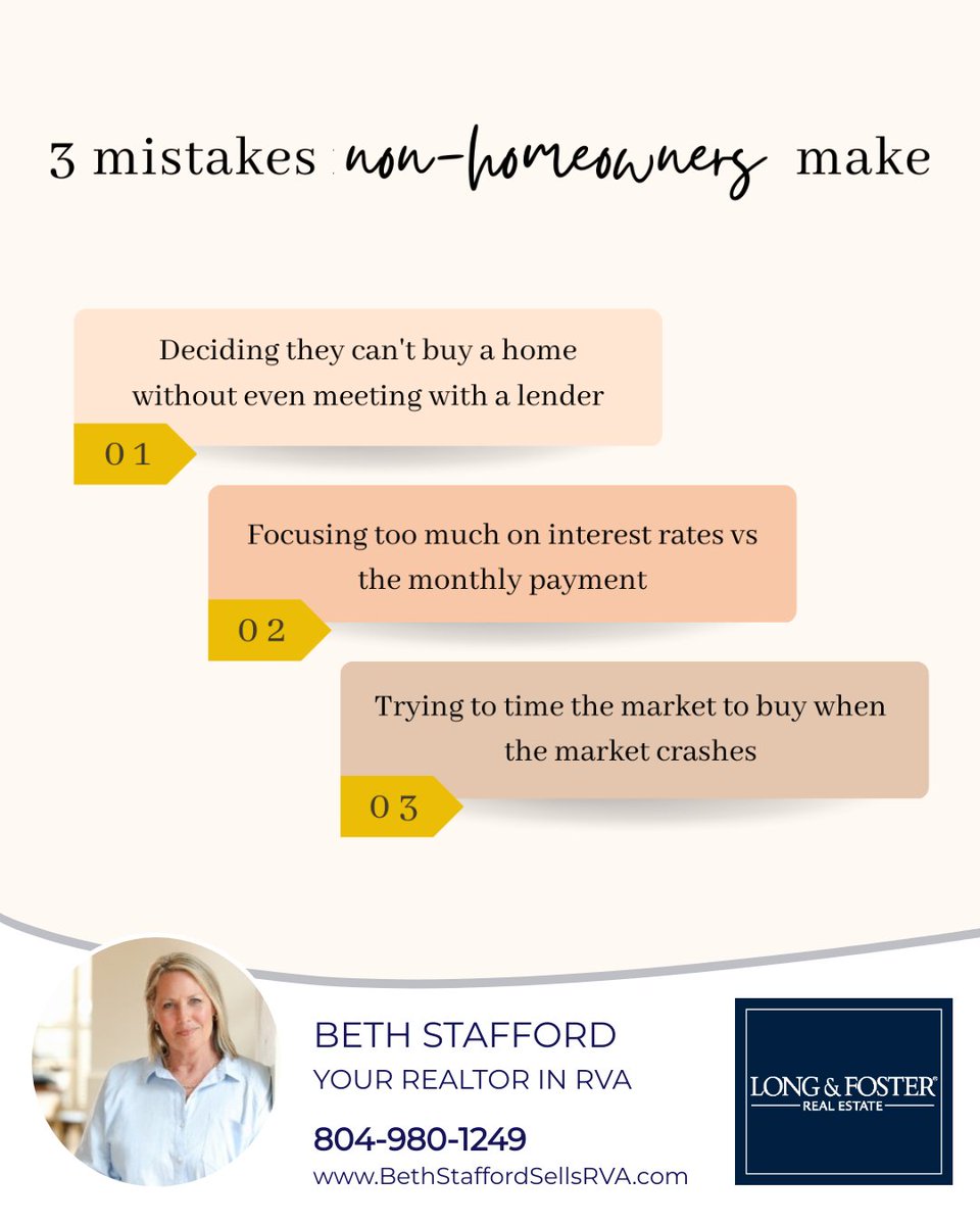 These are 3 of the most common mistakes I see non-homeowners make. If you’ve made any of these mistakes, it’s not your fault! It just means you haven’t had the necessary information to make the most educated decisions. 

#realtorinrva #richmondrealestate #bethstaffordsellsrva