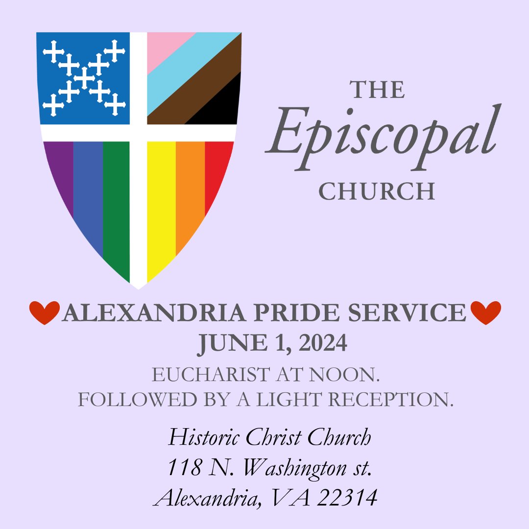 Join us tomorrow for our Pride Regional Eucharist.

#Pride #AlexandriaVA