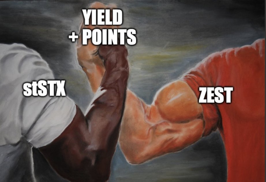stSTX borrowing enabled by <a href="/ZestProtocol/">Zest Protocol 🍊</a> is a game changer, offering:

• Zest yield
• Zest points
• Stacking rewards
• Stacking DAO points
