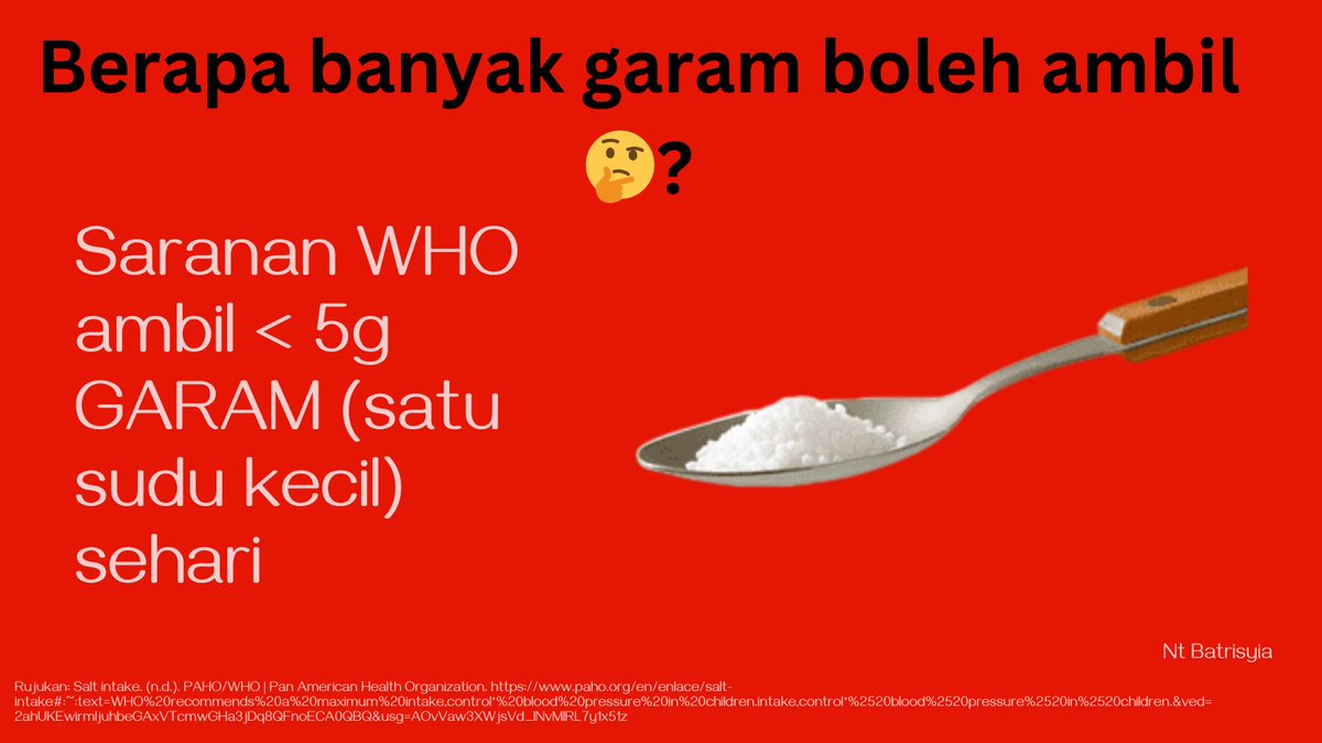 _batrisyia_'s tweet photo. Hai semua, jom kita check balik berapa banyak garam kita amik dalam sehari. Pastikan tidak lebih ya. #kuranggaram #lebihsihat https://t.co/bqZ6YUwVxp