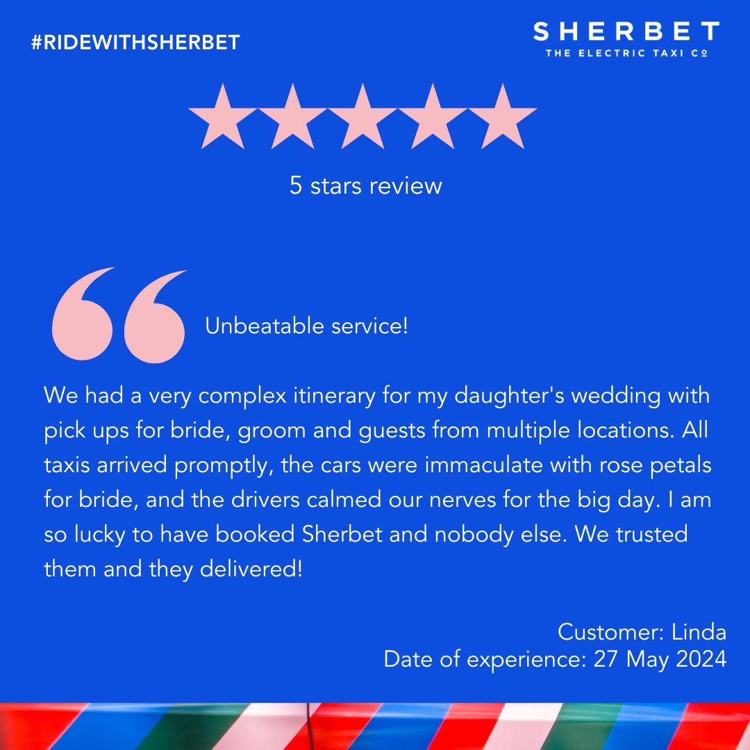 We love happy customers and to see reviews like this means the world to us. We pride ourselves in first class customer service.

We have first class clients and they deserve first class service.

#TrustSherbet #RideWithSherbet

To book your next journey call us 📞 020 3948 3311