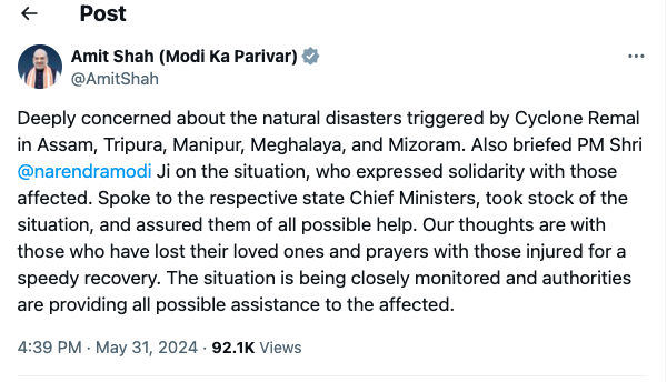 VeriDrift's tweet photo. Mr Narendra Modi or Shah tweeted because Mr Rahul Gandhi tweeted. Still not for compassion but to be part of the race in the game of politics. Besides, it is already 3 days late.
Bravo! the leaders of India.