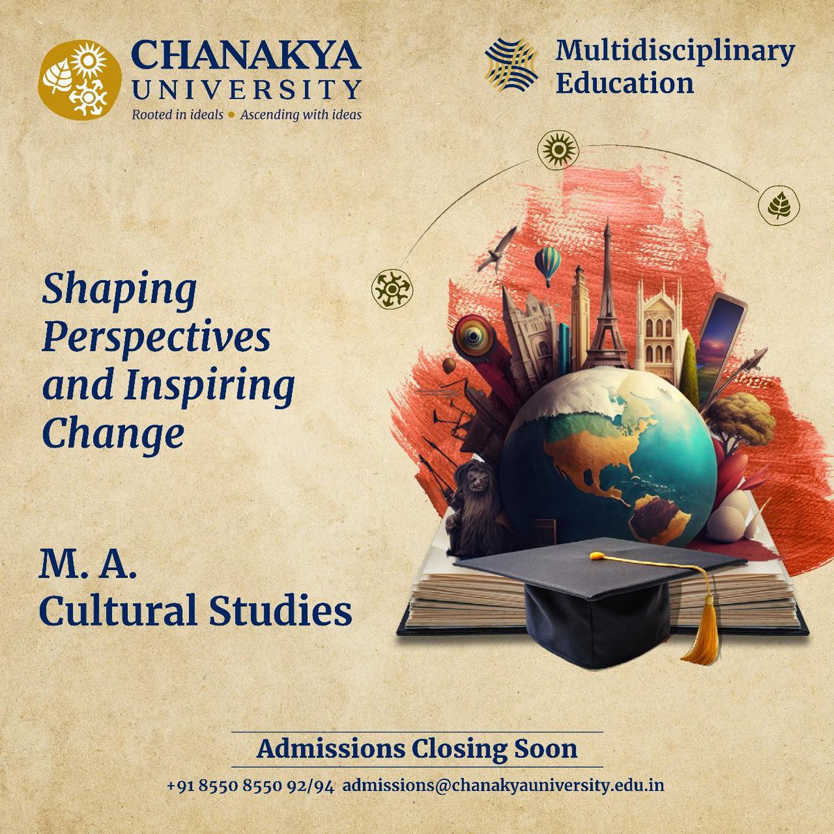 School of Arts, Humanities and Social Sciences at @ChanakyaUni is offering a two years Post graduation program in Cultural Studies with liberal education.

Apply now at chanakyauniversity.in/pg-application… 
or Call:  Ramprasad 95133 05636