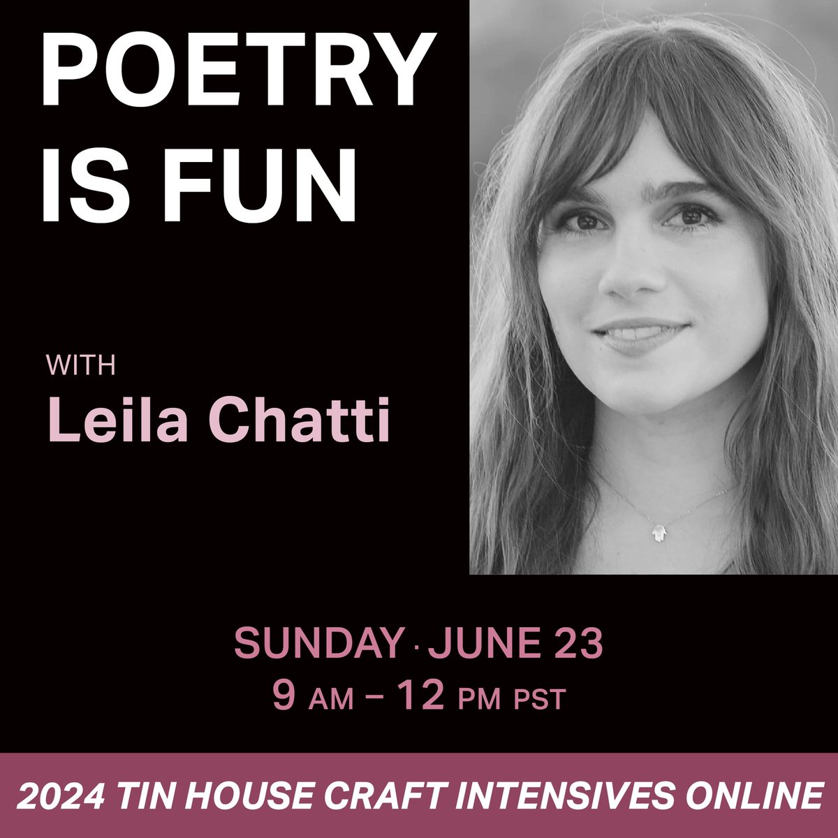 laypay's tweet image. Mostly off the internet this summer, but popping on quickly to share that I’m teaching a 3 hour workshop with @Tin_House in June! If you’re looking to liven things up a bit with your poems, or just a fun way to spend a Sunday, come hang! 🥳⚡️
tinhouse.com/product/summer…
