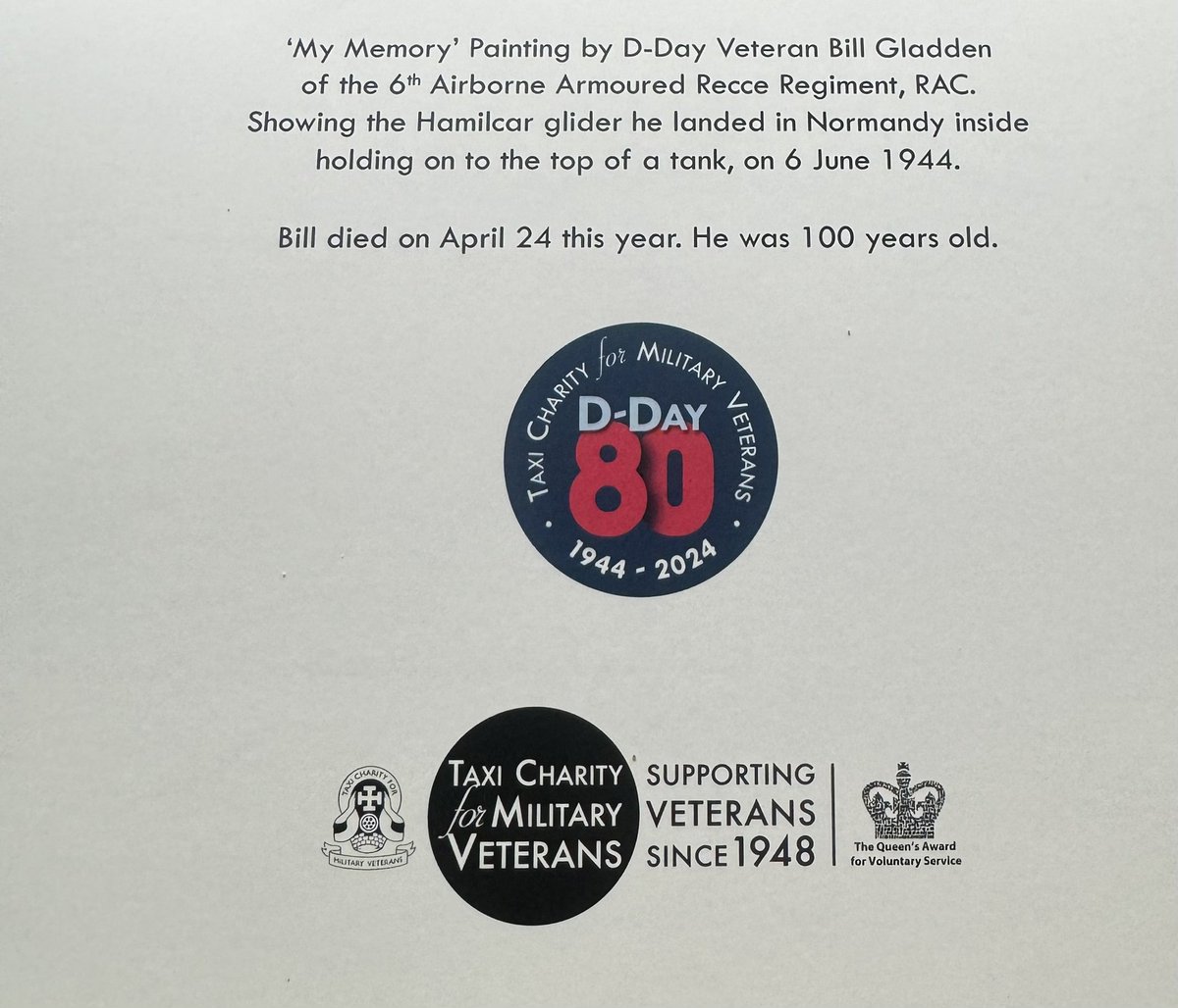 A very poignant card for the D Day commemorations next week, featuring a painting by our greatly missed Uncle Bill.