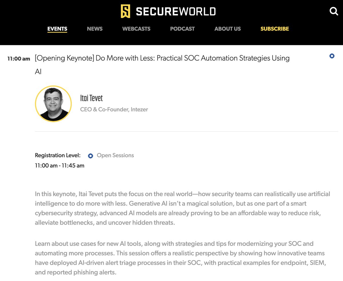 IntezerLabs's tweet photo. Looking for practical SOC automation strategies using AI?
Catch the opening keynote from Intezer co-founder @itaitevet at the @SecureWorld AI Virtual Conference!
Register to attend --> July 24, 2024 https://t.co/wNGJFkurm7 #SecureWorldVirtual https://t.co/QdqnTP54IV