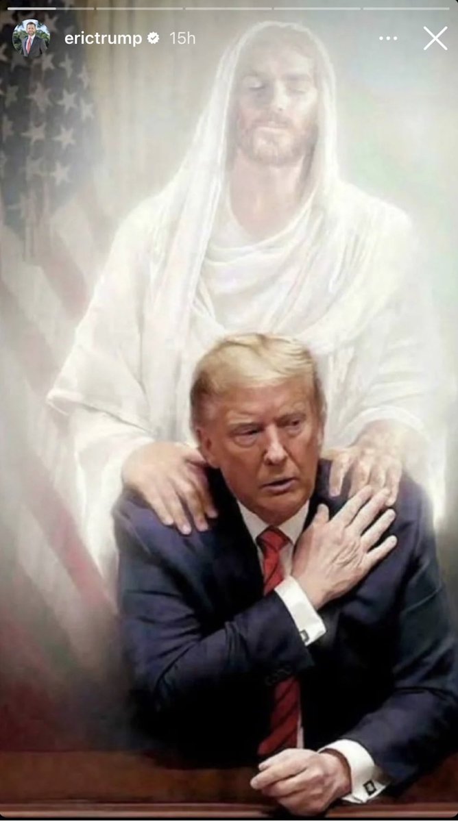 Gratulation!
Wenn der eigene #Trump Sohn nach der 34-fachen Verurteilung so ein Bild postet...
und das mit vollem Ernst (!!!) - 
dann können einem selbst Justiz, KI und Comedy nichts mehr anhaben! 
#JesusVergibtJedem #Geistheilung #FeelNoBrain #HolyShit #JailJesus #Die34Gebote