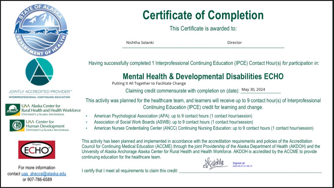 Today I received the Certificate of Completion From the Mental Health and Developmental Disabilities (MHDD) ECHO.
Thank you @Team_Atikin @ProjectECHO for providing me the platform. 
Special thanks to Mr.@dinesh_jaisingh for your support and trust in me.
#team_atikin #mentalhealth