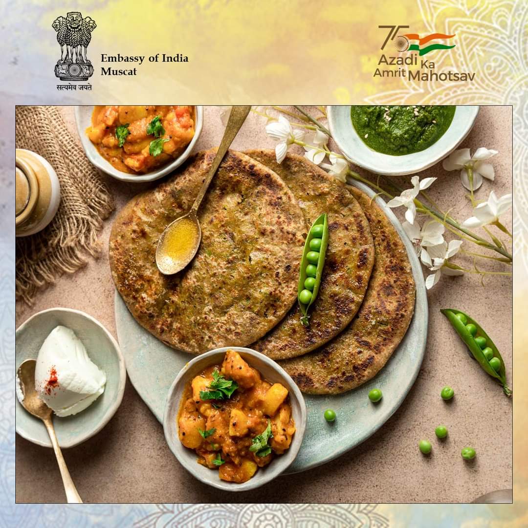 #IndiaStories

#Parantha, the most popular cuisine of #NorthIndia is stuffed flatbreads that are cooked on a flat-surface tawa. They are served with curd, mint chutney, tamarind-banana chutney, aloo sabzi, and vegetable pickle.