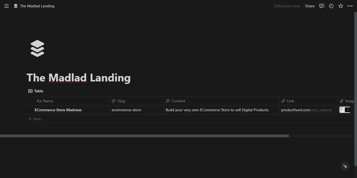 codingmadladold's tweet image. It doesn&apos;t take much coding knowledge to turn Notion into a CMS.

Drop me a DM if you want the Code.

landing.madlad.store/ecommerce-store