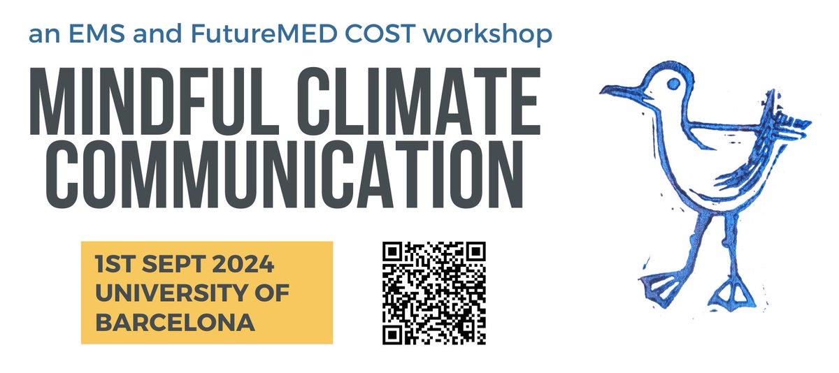 Alice Portal (@aliceportal94) on Twitter photo We're happy to announce the <a href="/EuropeanMetSoc/">European Met Society</a> and @FutureMed workshop on Mindful Climate Communication.
A Sunday-afternoon warmup before the start of EMS2024 in Barcelona, with speakers <a href="/IreneRonga/">Irene Ronga</a> <a href="/emanuelebompan/">Emanuele Bompan</a> <a href="/clarapogliani/">clarapogliani</a> and <a href="/ImkeHoppe/">Imke Hoppe</a>.
Start subscribing now! (QR code) We're happy to announce the <a href="/EuropeanMetSoc/">European Met Society</a> and @FutureMed workshop on Mindful Climate Communication.
A Sunday-afternoon warmup before the start of EMS2024 in Barcelona, with speakers <a href="/IreneRonga/">Irene Ronga</a> <a href="/emanuelebompan/">Emanuele Bompan</a> <a href="/clarapogliani/">clarapogliani</a> and <a href="/ImkeHoppe/">Imke Hoppe</a>.
Start subscribing now! (QR code)