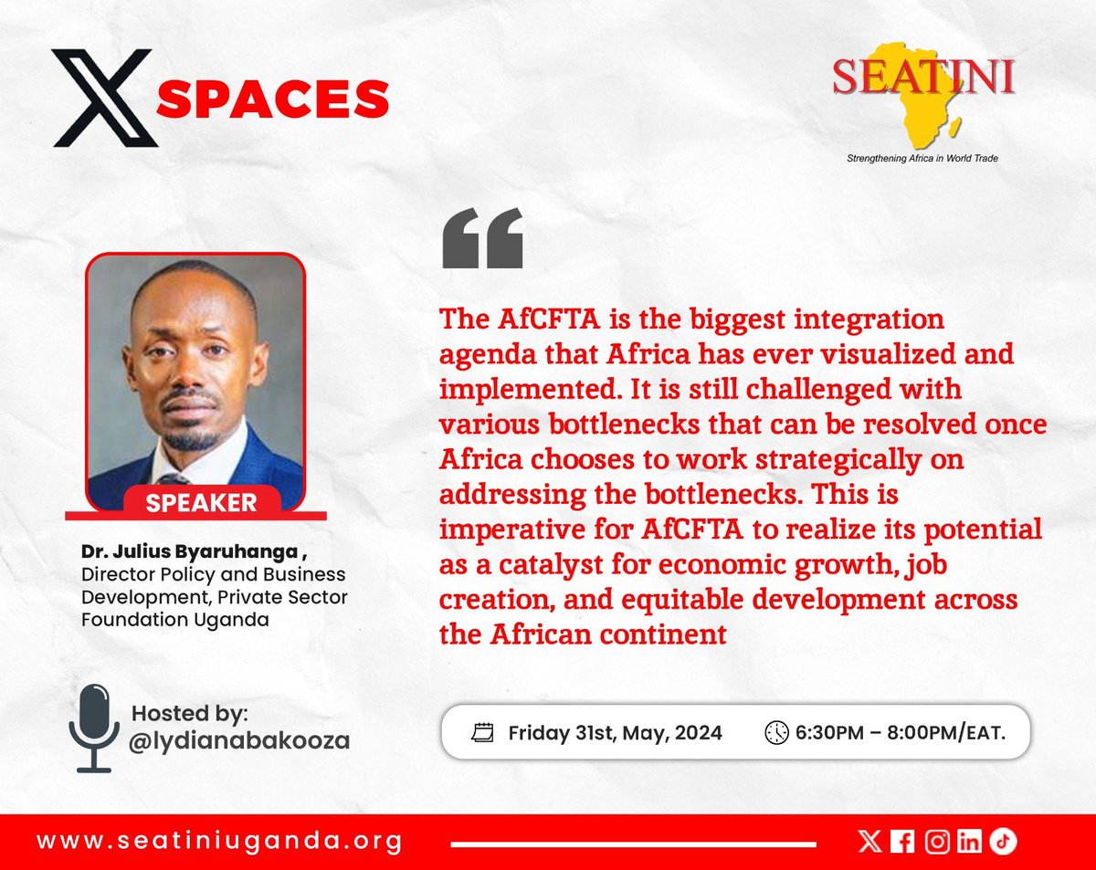 .@ByaruhangaJuliu, Director Policy and Business Development, @PSF_Uganda : The AfCFTA is the biggest integration agenda that Africa has ever visualized and implemented. It is still challenged with various bottlenecks that can be resolved... #MakeAFCFTAWork