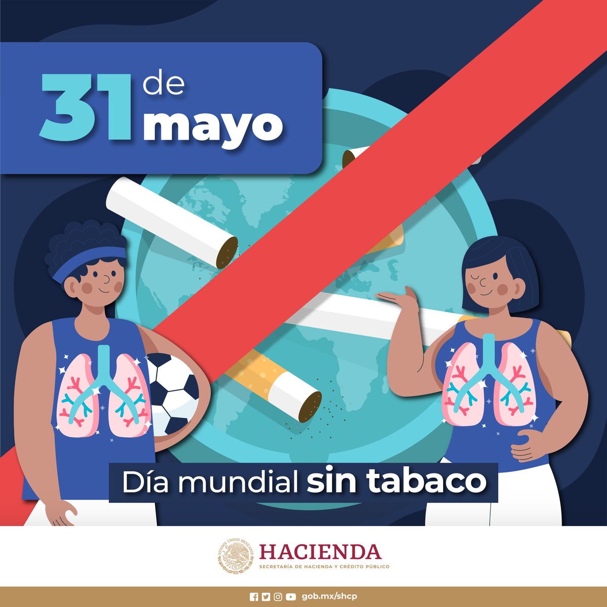Hacienda_Mexico's tweet photo. El Día Mundial Sin Tabaco se celebra el 31 de mayo para hacer conciencia de los graves peligros que supone su consumo, reivindicar el derecho a la salud y a una vida sana, además de proteger a las futuras generaciones de las adicciones.

#EfemérideHacienda 🗓️ https://t.co/yuzEwR63ED