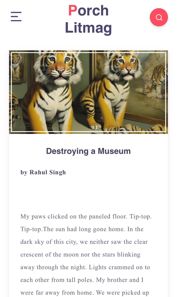 A very short story of mine is out on @porchlitmag ‘s Issue 7. It’s a story of two siblings from Sundarbans searching for their father. I liked writing it!

porch-litmag.com/destroying-a-m…

#shortstory #publication #flashfiction #shortfiction #writinglife