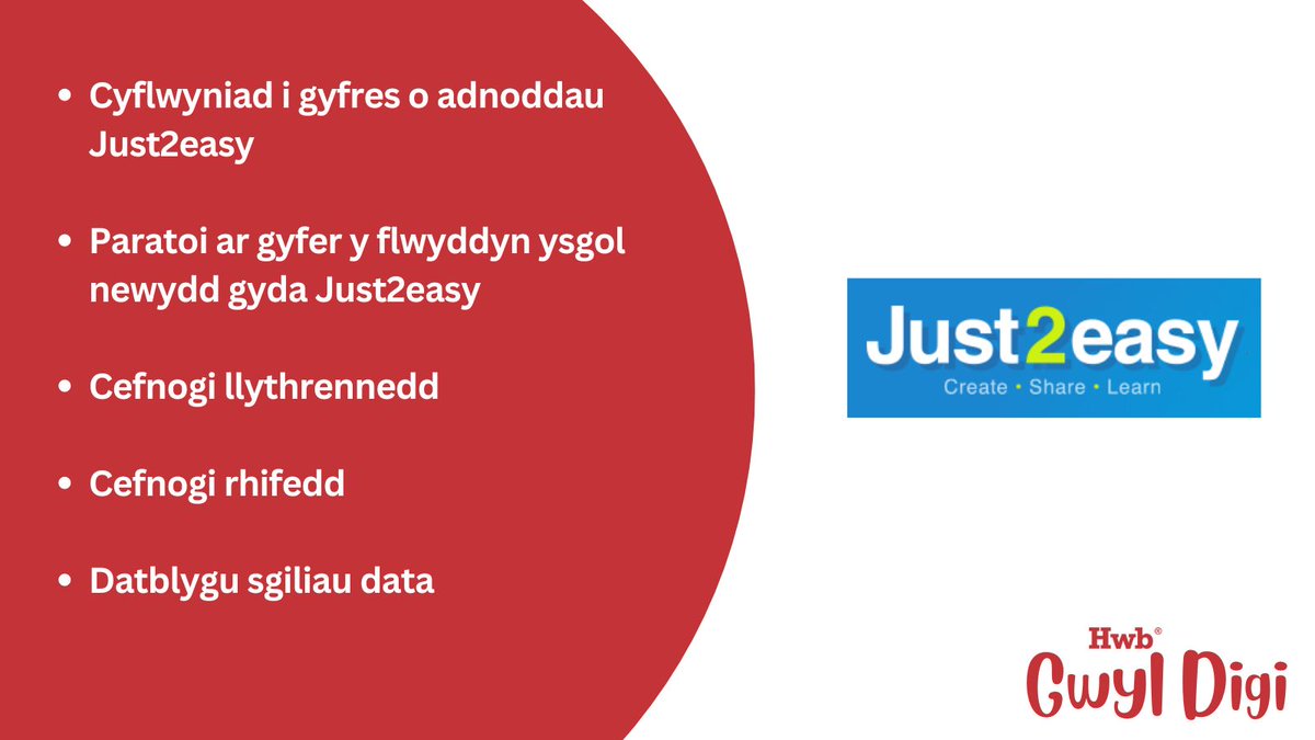 📚 Paratoi ar gyfer y flwyddyn ysgol newydd gyda Just2Easy! Ymunwch â ni yn #HwbDigiFest i archwilio sut y gall eu cyfres o offer hybu llythrennedd a rhifedd yn eich ystafell ddosbarth. 

hwb.gov.wales/adnoddau/gwyl-…