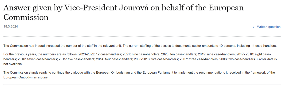 In case you're wondering: the EU Commission has 19 people working on access to documents requests in its Secretariat-General. That includes 14 case-handlers, a figure that increased over the last years