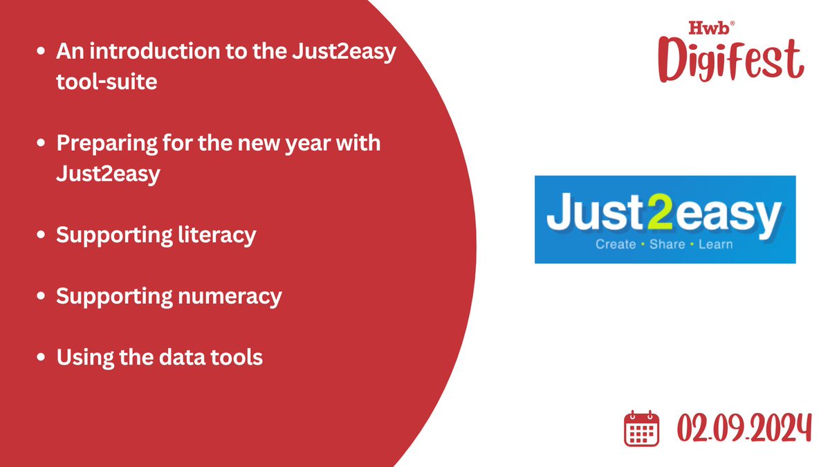 📚 Gear up for the new school year with @Just2Easy_com! Join us at #HwbDigiFest to explore how their suite of tools can bolster literacy and numeracy in your classroom. 

hwb.gov.wales/resources/hwb-…