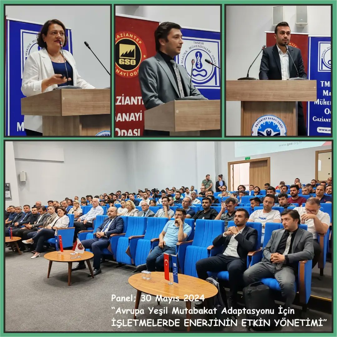 30 Mayıs 2024 tarihinde Şubemiz ve Gaziantep Sanayi Odası işbirliğinde “Avrupa Yeşil Mutabakat Adaptasyonu İçin İŞLETMELERDE ENERJİNİN ETKİN YÖNETİMİ” konulu panel düzenlendi.