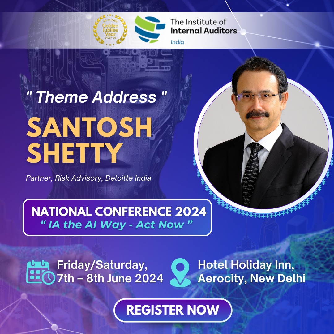 We're honored to have 𝐒𝐚𝐧𝐭𝐨𝐬𝐡 𝐒𝐡𝐞𝐭𝐭𝐲, 𝐏𝐚𝐫𝐭𝐧𝐞𝐫, 𝐑𝐢𝐬𝐤 𝐀𝐝𝐯𝐢𝐬𝐨𝐫𝐲, @deloitteindia at the IIA India National Conference. 
#IIAIndia #IIAIndiaConference #50YearsOfIIAInIndia #GoldenJubileeCelebrations #IIADelhiBranch #AI #StartupEcosystem #KeynoteSpeaker