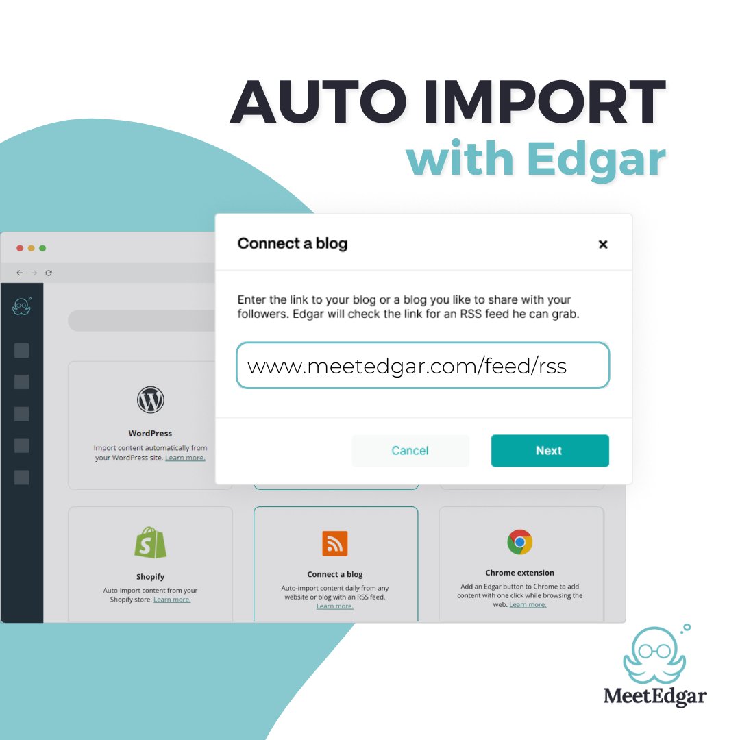 #FeatureFriday: Content Auto Import with Edgar Did you know I can automatically import posts from any website or service that has an RSS feed?It's a super easy way to keep your socials fresh! #SocialMediaAutomation #SocialMediaManagement #MeetEdgar