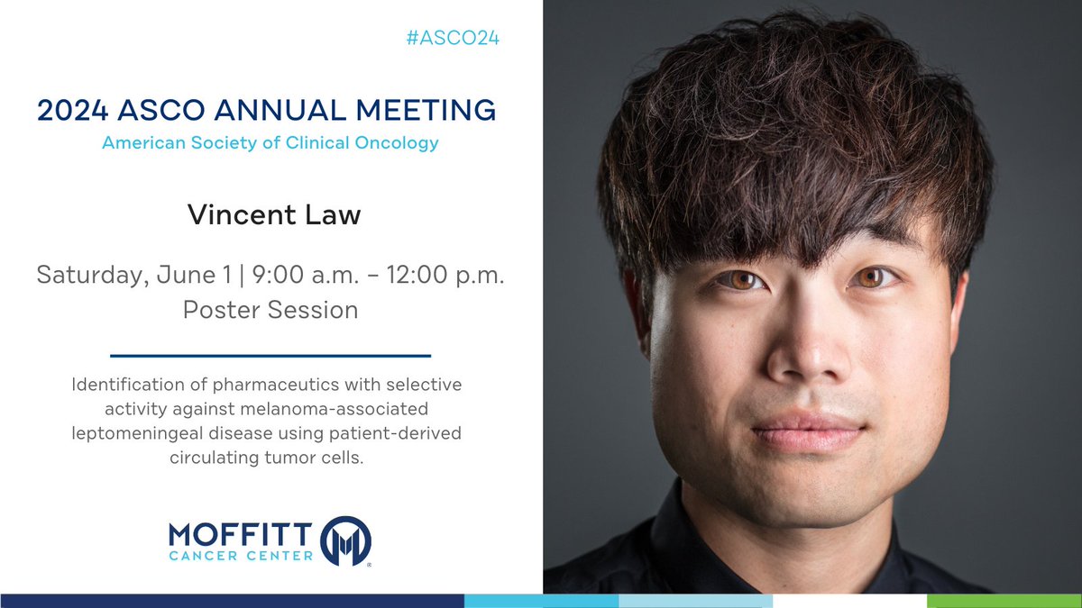 MoffittNews's tweet image. Join Vincent Law (@Binzento), tomorrow at #ASCO24 for a discussion on the development of therapeutics for melanoma-associated LMD. 

⏰: 6/1 from 9:00 a.m. -12:00 p.m. CDT
📍: Hall A - 2032 Board 331
Learn more ➡️ bit.ly/3V4j7dI

#MoffittASCO24
@ASCO