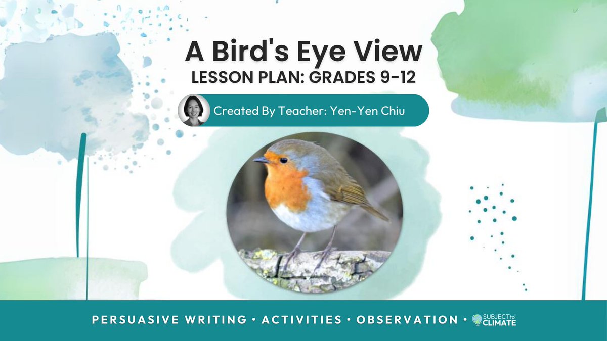 subjecttoclimat's tweet image. Mark #WorldParrotDay with a lesson that connects art, climate change, and bird conservation for 9th-12th graders! 🦜
Engage with writing, reading, and birdwatching activities to explore this crucial topic.
#EducatorsForChange

Explore through this Link👉bit.ly/3W5shcm