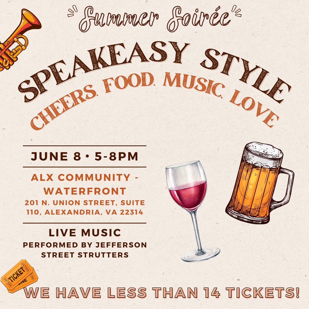 Wow! Only 8 days until Summer Soiree Speakeasy Style. More info at communitylodgings.org
 
Final ticket sales NOW!
ow.ly/zogI50Rnnor

#affordablehousing #transitionalhousing #youtheducation #nonprofit #fundraiser #ALXCommunity #AlexandriaVA