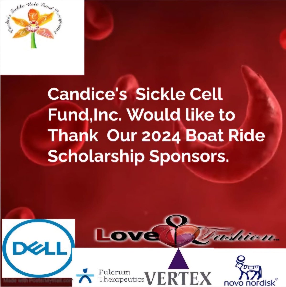 CSCFInc's tweet image. Big shout out to our sponsors 🙏🏽@novonordisk @fulcrumtx @loveandfashion_apparel
@Vertexpharmaceuticals 

Tickets for the boat ride are still available! 

#CandicesSickleCellFund #SickleCell #SickleCellAwareness #TeamSickleCell #SickleCellMatters #SickleCellWarriors