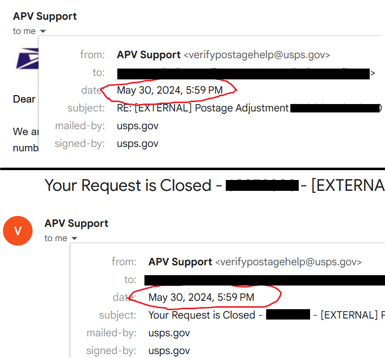 AVAAntares's tweet photo. @USPS With it was another email, also sent at 5:59PM (see attached), saying my case had been closed and if I needed help I would need to file another appeal. But the 60 days is now up so I can't.

Great system to avoid having to deal with appeals. Nothing to say but "Thanks, DeJoy!" 🤬 https://t.co/47AGLmas0A