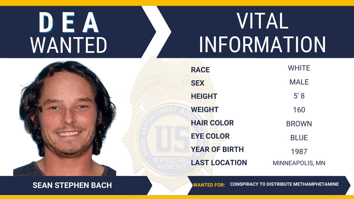 #FugitiveFriday: <a href="/DEAOmahaDiv/">DEAOmaha</a> is looking for Sean Stephen Bach, wanted for conspiracy to distribute Methamphetamine. Learn more about this fugitive and find out about submitting a tip to the <a href="/USMarshalsHQ/">U.S. Marshals Service</a> at dea.gov/fugitives/sean…