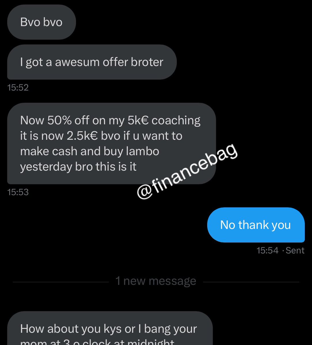 "Bro why won't anyone respond to my DMs?"

Their DM: