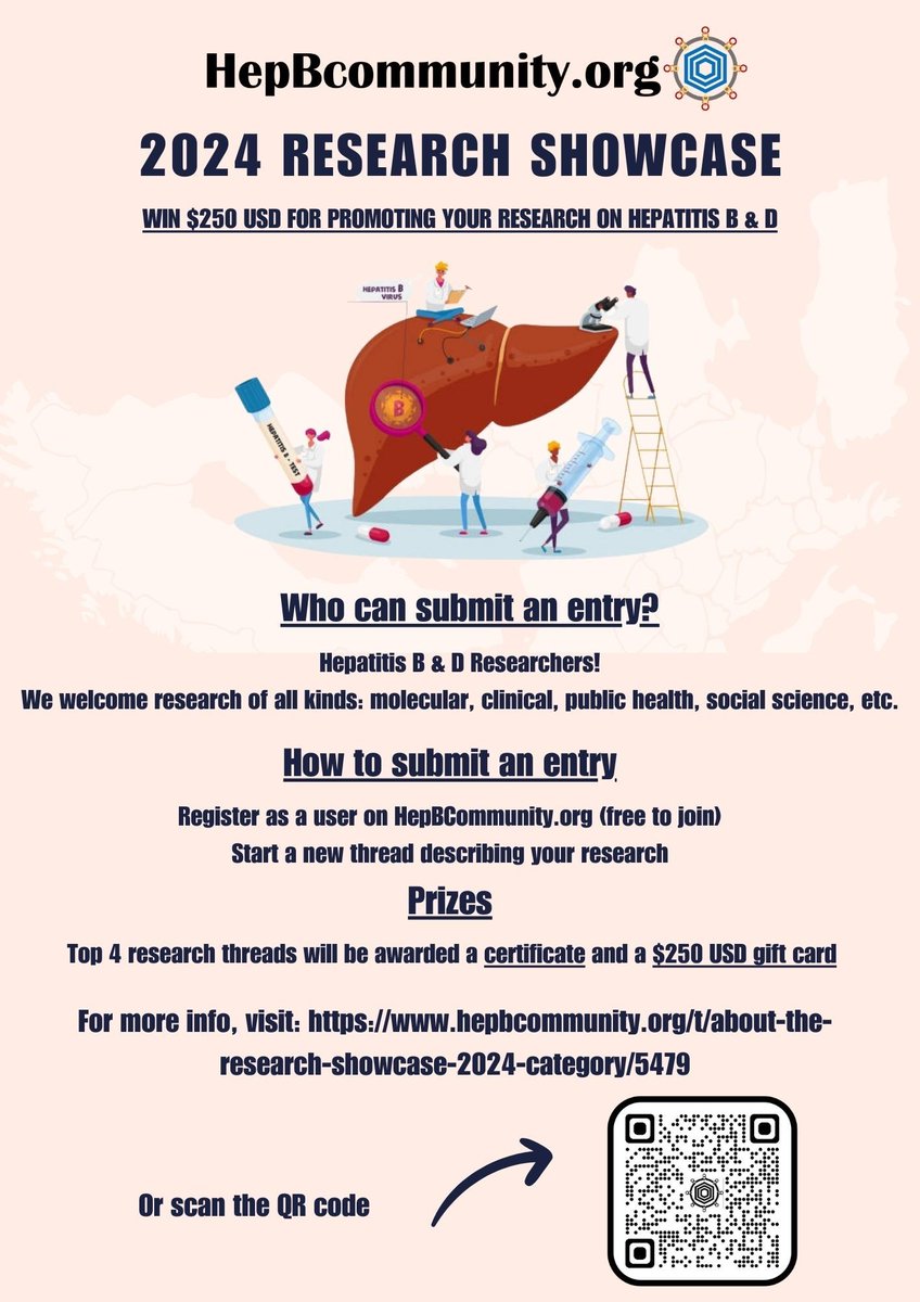 HepBCommunity.org 2024 🌟RESEARCH SHOWCASE 🪄: The online community committed to supporting people with and affected by hepatitis B is hosting a #hepatitisB research showcase to help the community. ‼️📅DEADLINE: June 30 💡Learn more 📲 hepbcommunity.org/c/research-sho…