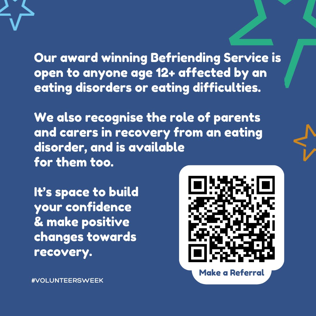 Our dedicated team of 54 Befrienders delivered over 2200 hours of #Befriending support to those affected by eating disorders this year. Thank you Befrienders!💙
