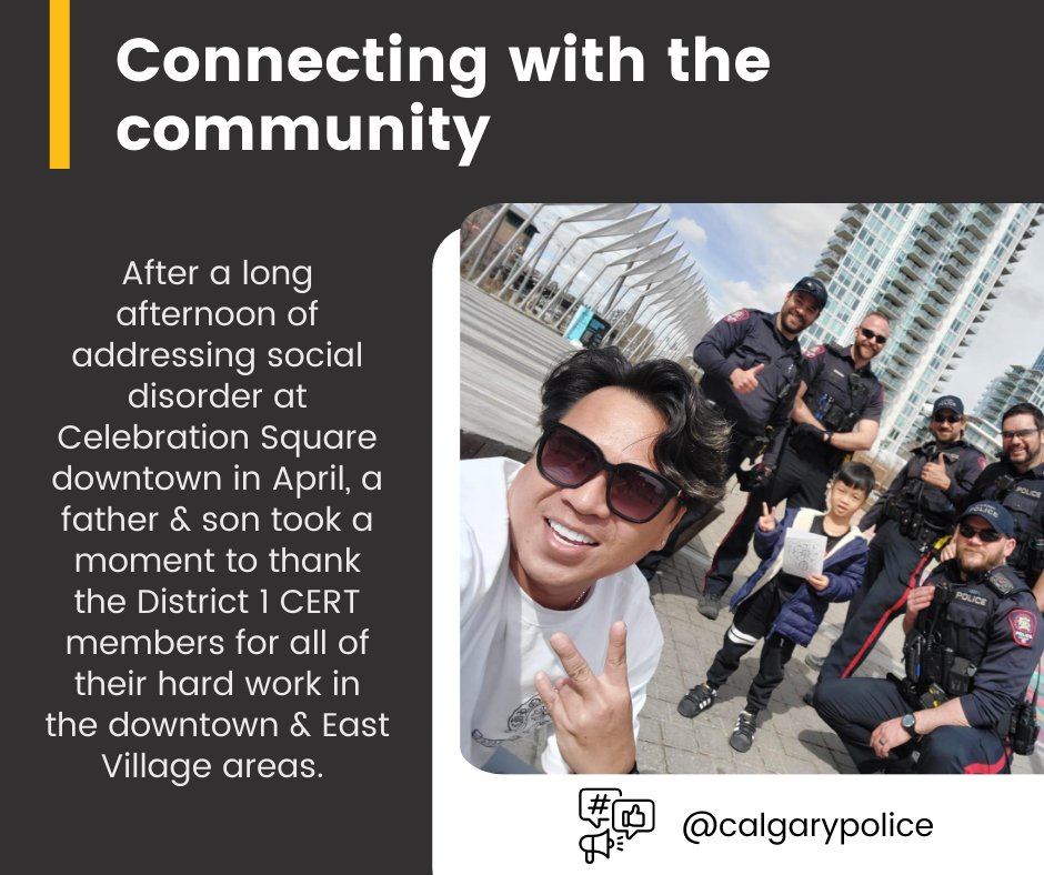 CalgaryPolice's tweet photo. ⚫ CERT UPDATE ⚫
While the Community Engagement Response Teams are working diligently to listen, action & respond to community concerns & crime trends, they are also making valuable connections with Calgarians to share information, resources & share a friendly hello!
#CERTsafe https://t.co/vl6EW5ii6B