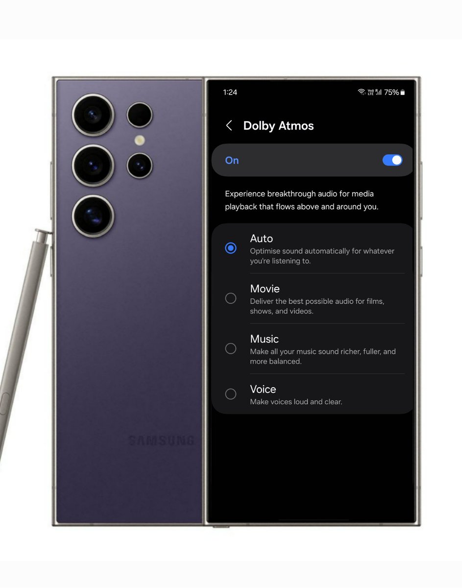 Which 'Dolby Atmos' mode do you prefer to use? Auto, Movie or Music #Samsung #OneUI6 #GalaxyS24