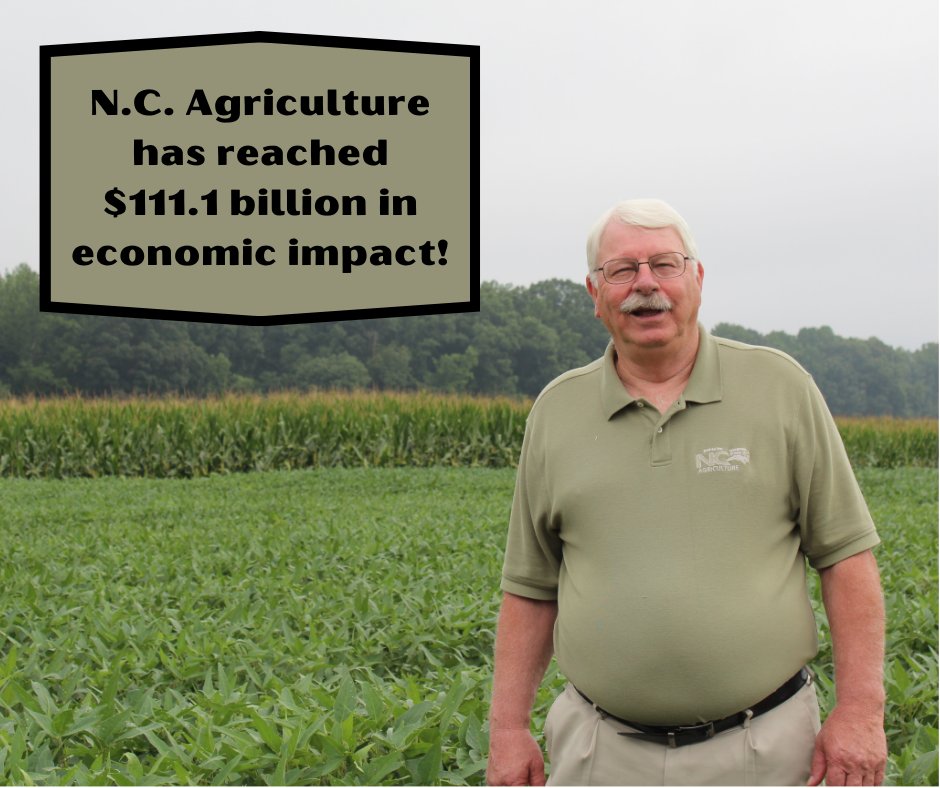 In case you missed it...we have an exciting new number to report! Our state's number one industry has climbed even higher on the economic impact scale! The N.C. Agriculture industry now sits at $111.1 billion in economic impact. Thank you farmers! #NCAgriculture