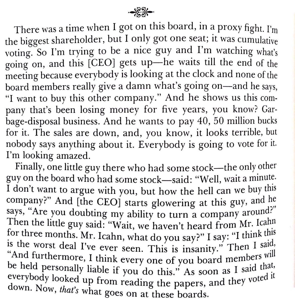 Carl Icahn on what's really going on at board meetings. This is truly ridiculous: