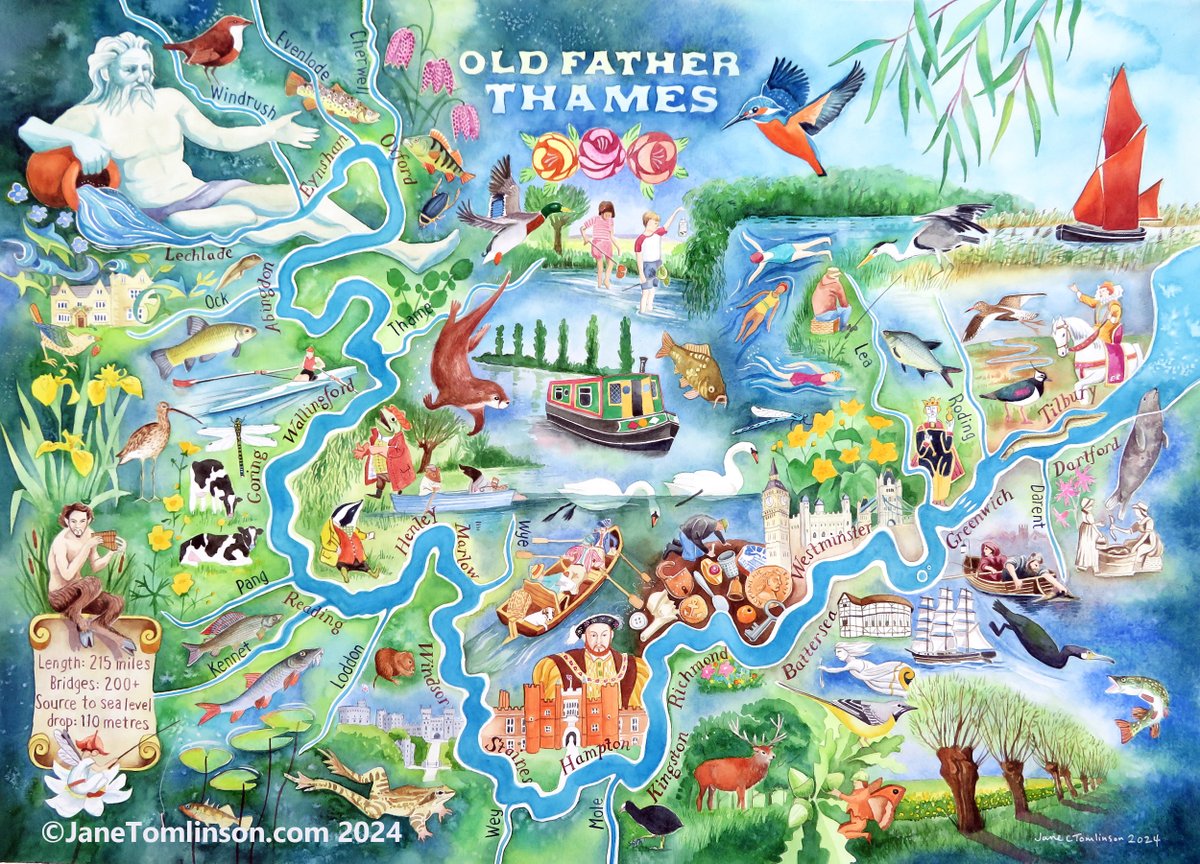 JaneSunflower's tweet photo. My #painting "Old Father #Thames" is finished.
It's about the nature, history, culture, folklore, magic & bounty of the #riverThames - BIRDS NOT TURDS, FISH NOT FILTH.
More info: https://t.co/XgfyDz0CHj
#thames #actionforrivers #birding #wildswimming #sewagescandal #mudlarking https://t.co/6yNqR7BFKK