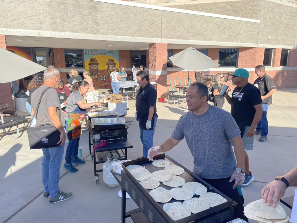 Thank you to Mr. Padilla and the amazing coaches of Organ Mountain High School for getting here early to make breakfast burritos for the wonderful staff as they arrive to school today. Go Knights!
