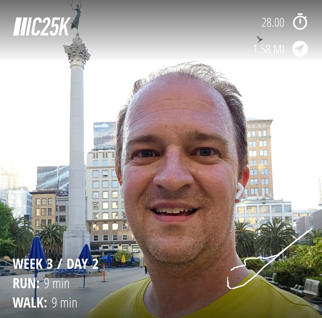 Week 3 Day 2. Considering I've walked Alcatraz, 5 miles of Muir Woods, and what feels like half of San Francisco in the past three days, I'm feeling pretty good. #couchto5k